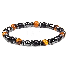 Non-magnetic Synthetic Hematite and Natural Tiger Eye Beaded Stretch Bracelets for Men PW-WG779D8-01