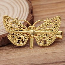 Brass Butterfly with Iron Alligator Hair Clips OHAR-PW0003-158G