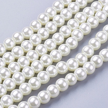 Glass Pearl Beads Strands, Pearlized, Round, Creamy White, 6mm, Hole: 1mm, about 140pcs/strand, 32 inch