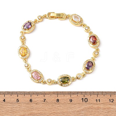 Oval Brass Micro Pave Cubic Zirconia Link Chain Bracelets for Women BJEW-D387-04G-06-1