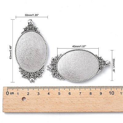 Tibetan Style Alloy Pendant Cabochon Settings X-TIBEP-N003-28AS-1