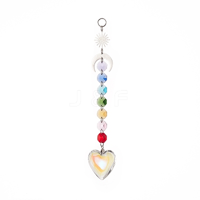 Electroplate Glass Heart Window Hanging Suncatchers HJEW-JM00842-1