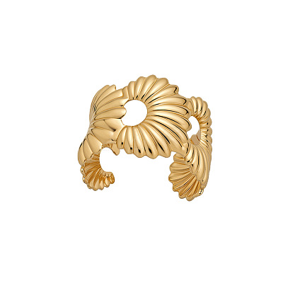 Iron Textured Flower Wide Open Cuff Bangles for Women WG3AE9E-01-1
