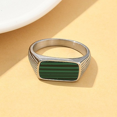 316L Stainless Steel Natural Malachite Finger Rings for Women RJEW-U054-02C-01P-1