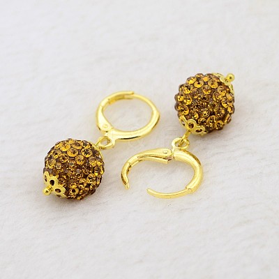 Dangling Round Ball Resin Rhinestone Earrings LS-EJEW-J080-17G-1
