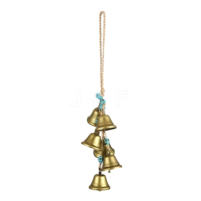 Iron Bell & Synthetic Turquoise Skull Pendant Decoration HJEW-JM00991-A-1