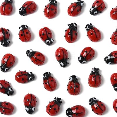 2 Strands Ladybug Handmade Lampwork Beads Strands LAMP-FS0001-53A-1