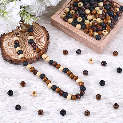 400Pcs 4 Styles  Natural Wood Beads WOOD-GF0002-15A-1