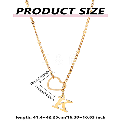 1Pc Letter & Heart Stainless Steel Lariat Necklaces for Women NJEW-LP0002-87G-K-1