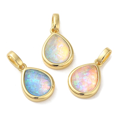 Rack Plating Brass with Synthetic Opal Pendants KK-S370-08G-1