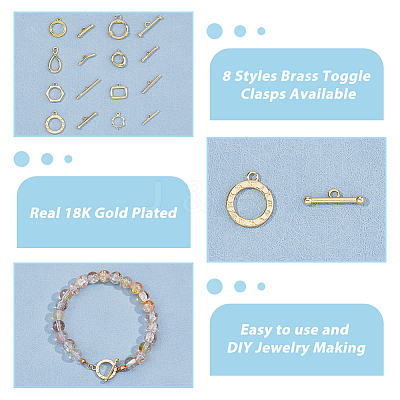16Pcs 8 Styles Brass Toggle Clasps KK-HS0001-40-1