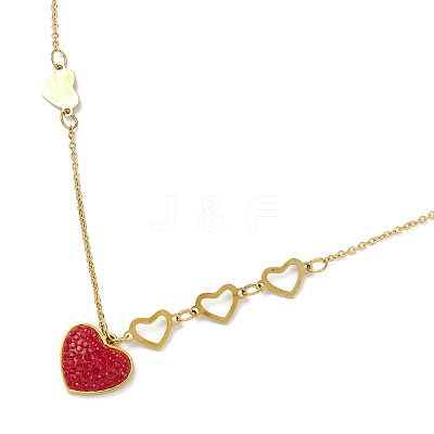 Ion Plating(IP) Rhinestone Heart Pendant Necklace NJEW-M199-03G-1
