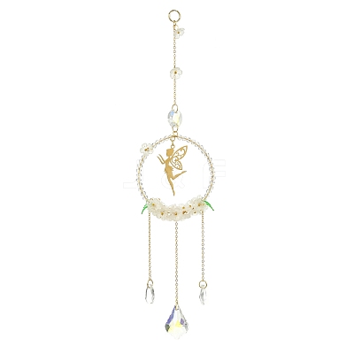 Glass & Acrylic Suncatcher with Brass Cable Chains & 201 Stainless Steel Pendants HJEW-JM04987-02-1