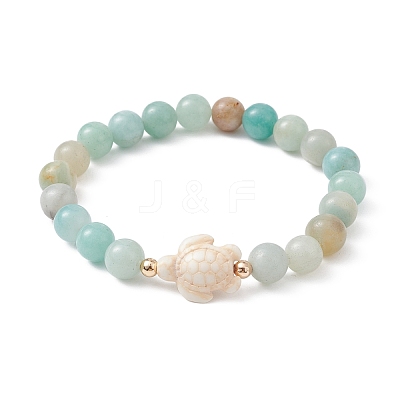 Natural Flower Amazonite Beaded Stretch Bracelet BJEW-JB09764-01-1