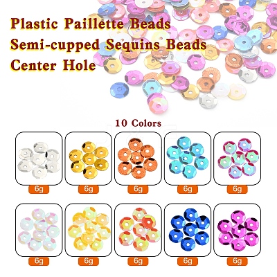 60G 10 Colors Plastic Paillette Beads FIND-YW0001-43-1
