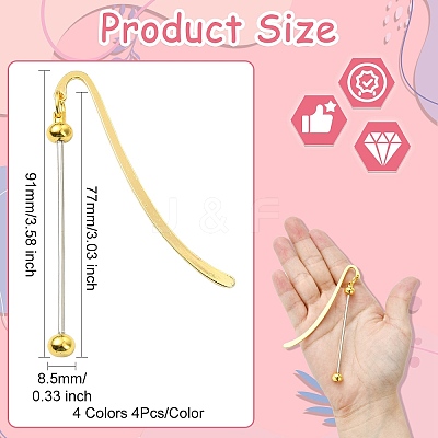 4Pcs 4 Colors Alloy Bookmarks AJEW-CJ0001-47-1
