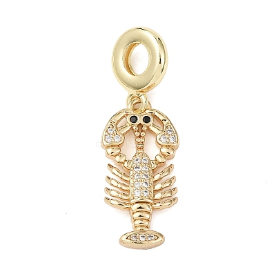 Brass Micro Pave Clear Cubic Zirconia Sea Animal European Dangle Charms KK-B159-04G-02-1
