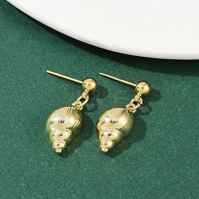 Shell Shape & Starfish & Dolphin & Fish Brass Dangle Stud Earrings EJEW-Z115-02G-1
