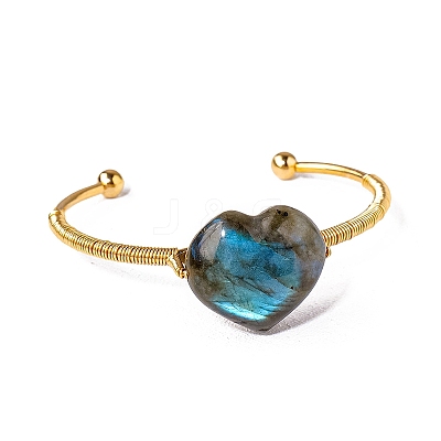 Hand-woven Natural Labradorite Alloy Cuff Bangles PW-WGEEB8F-02-1