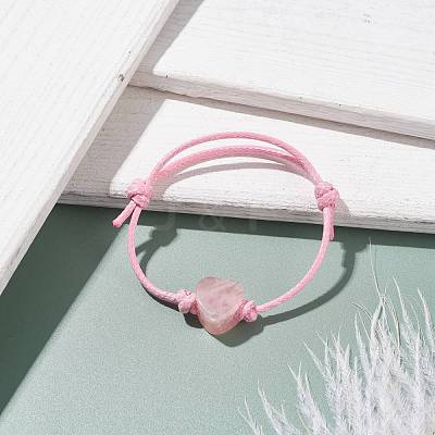 Natural Rose Quartz Heart Braided Cord Bracelet BJEW-JB07685-02-1
