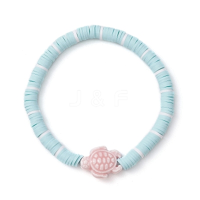Flat Round Handmade Polymer Clay Heishi Beaded Stretch Bracelets BJEW-JB11711-02-1