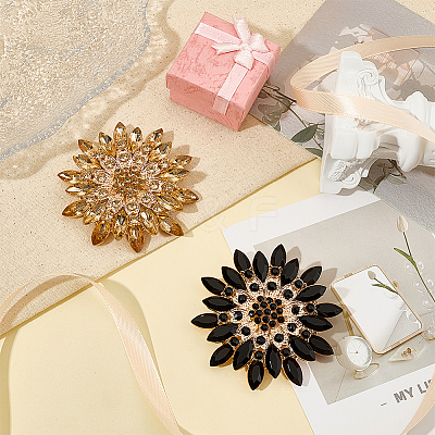 2Pcs 2 Colors Flower Light Gold Alloy Acrylic Brooch JEWB-OC0001-08-1