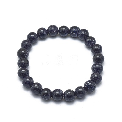 Synthetic Blue Goldstone Beads Stretch Bracelets BJEW-G617-01B-02-1