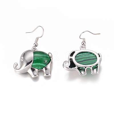Synthetic Malachite Dangle Earrings EJEW-K080-B04-1