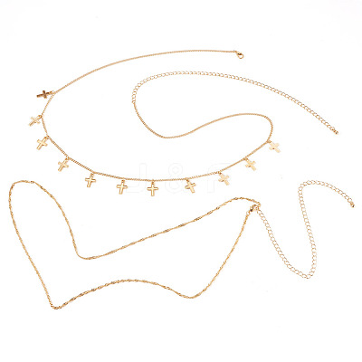 1Pc Alloy Double Layer Cross Charm Waist Chains AJEW-TA0002-20-1