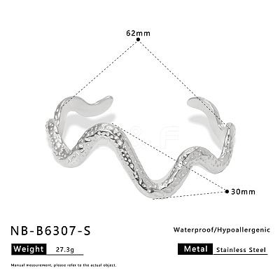 Hammered 304 Stainless Steel Cuff Bangles for Women WG3B407-10-1