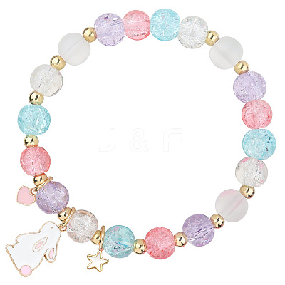 Easter Rabbit Crackle Glass Round Beaded Stretch Bracelets FS-WG32C26-01-1