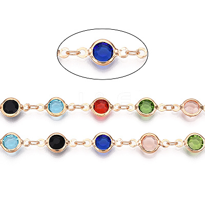 2M Flat Round Handmade Brass Glass Link Chains CHC-YW0001-10KCG-1