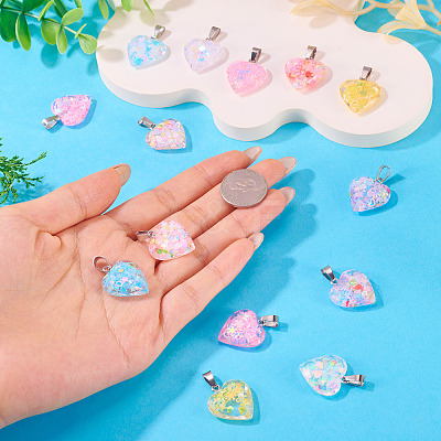 15Pcs Luminous Resin Sequins Pendants RESI-TA0004-20C-1