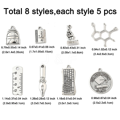 40Pcs 8 Styles Tibetan Style Alloy Pendants TIBE-FP0001-17-1