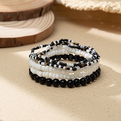 Bohemian Glass Beaded Stretch Bracelet Sets AE2349-9-1