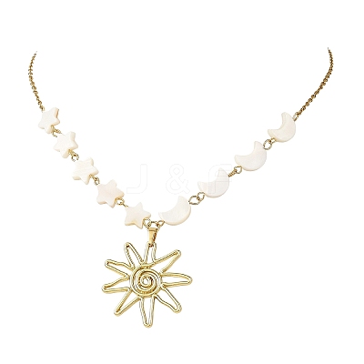 Alloy Sun Pendant 304 Stainless Steel Cable Chain Necklaces for Women NJEW-JN06696-1