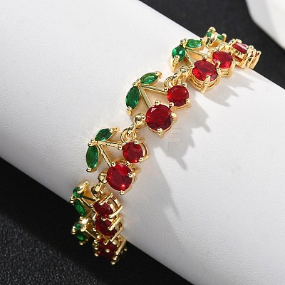 Cherry Brass Micro Pave Cubic Zirconia Chain Bracelets BJEW-L703-01A-G-1