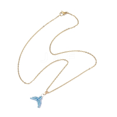 MIYUKI Delica Beads Beaded Mermaid Tail Pendant 304 Stainless Steel Cable Chain Necklaces for Women NJEW-MZ00130-03-1