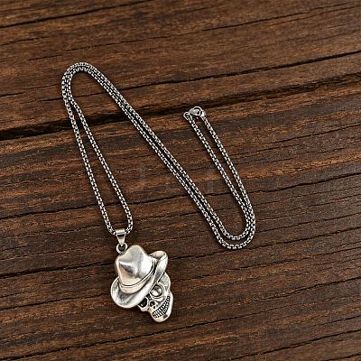 Halloween Zinc Alloy Cowbody Skull Pendant Necklaces for Unisex WGCDD93-01-1