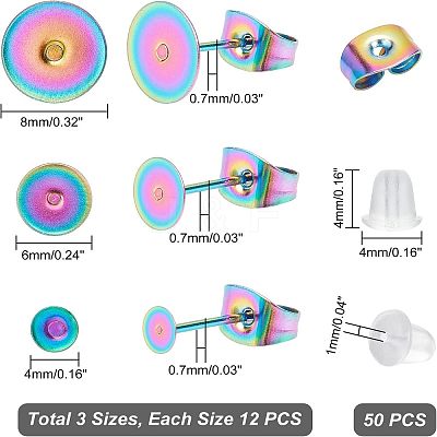 36Pcs 3 Size 304 Stainless Steel Stud Earring Findings DIY-DC0001-55-1