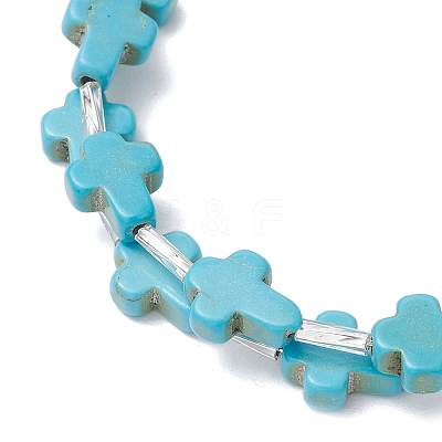 Dyed Synthetic Turquoise Beads Bangles for Women BJEW-JB11903-1