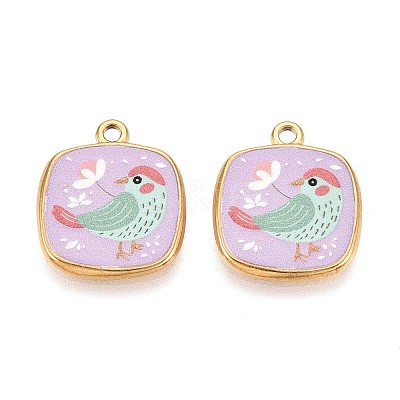 Printed Style 304 Stainless Steel Square Pendants STAS-T071-25A-G-1