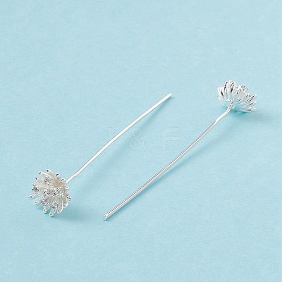 Brass Micro Pave Clear Cubic Zirconia Flower Head Pins KK-G413-01S-1