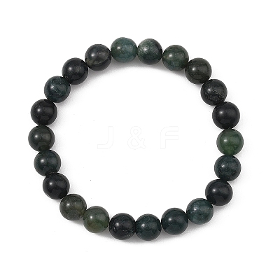 Round Natural Moss Agate Beaded Stretch Bracelets for Women BJEW-JB14073-1