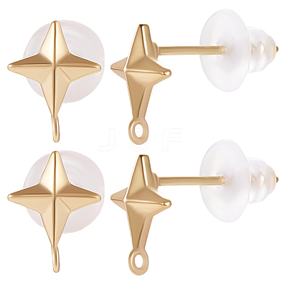 14Pcs Brass Star Stud Earring Findings KK-BBC0009-47-1