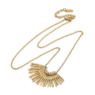 304 Stainless Steel Crystal Rhinestone Fan Pendant Necklaces for Women NJEW-U032-03G-1