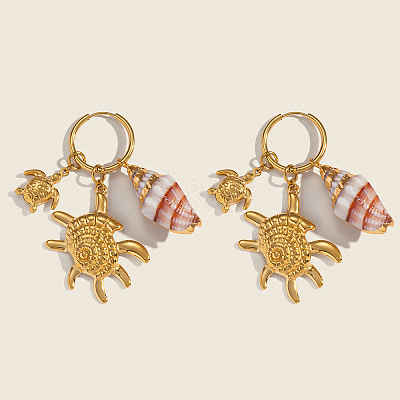 Brass Shell Shape with Turtle Hoop Earrings RM6529-1