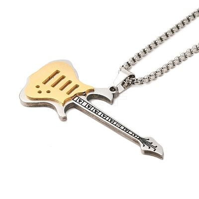 201 Stainless Steel Guitar Pendant Box Chain Necklaces NJEW-R001-06P-03-1