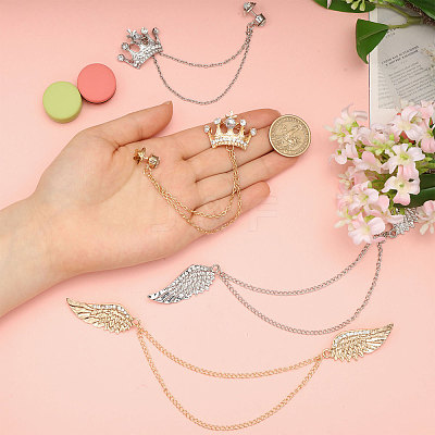 4Pcs 4 Styles Alloy & Iron Hanging Chain Brooches JEWB-CA0001-64-1