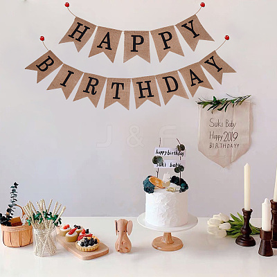 1 Set Word Happy Birthday Linen Hanging Banners Flags AJEW-SP0001-51B-1
